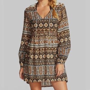 Billabong Gypsea Long Sleeve Mini Shift Dress, Medium